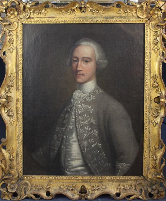 Follower of Arthur Devis (1712-1787) Portrait of Jonathan Ryth Esq., 30.5 x 25.5in.